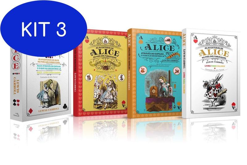 Kit 3 Box Livros Alice País Das Maravilhas - 3 Volumes - PANDORGA